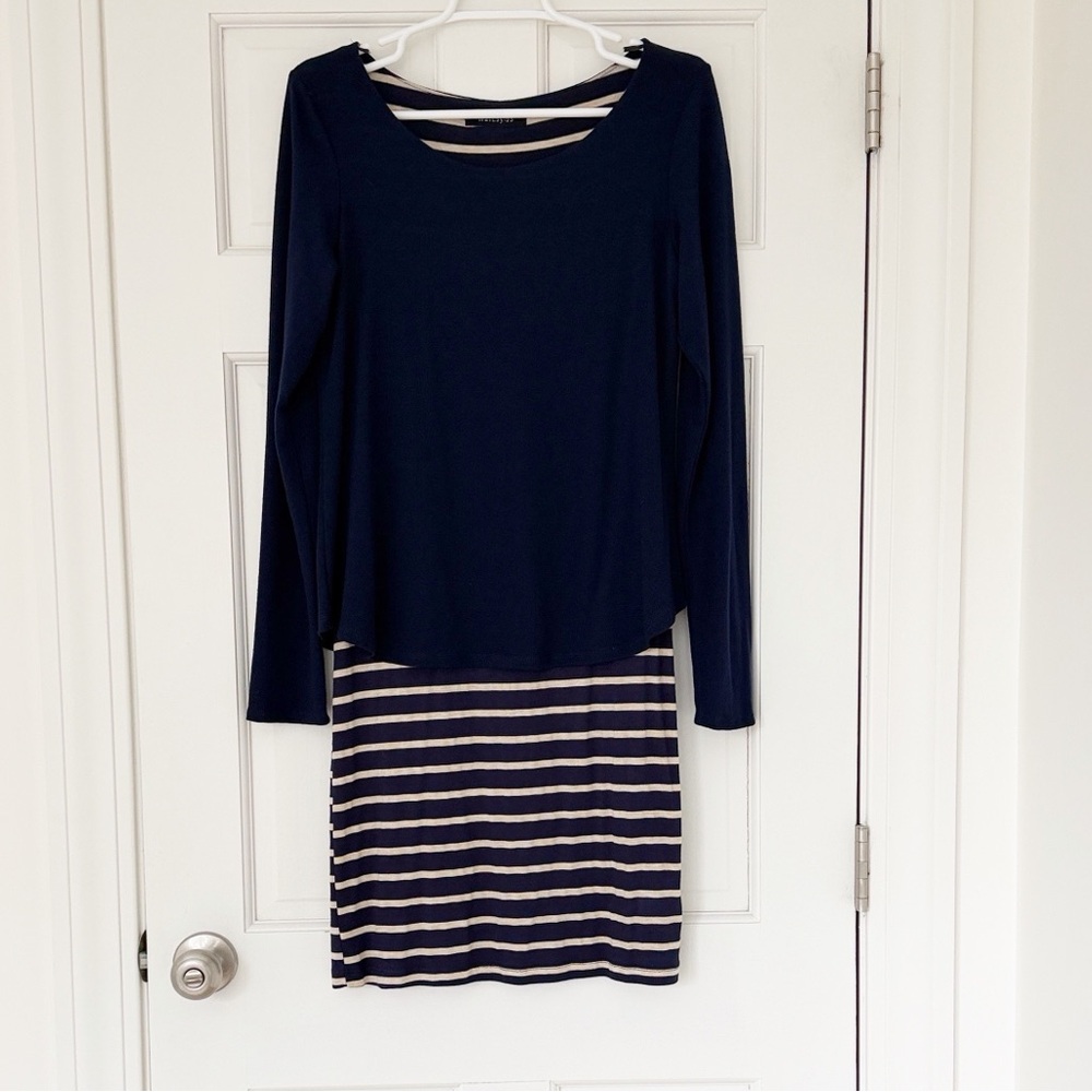 HAILEY 23 Joel popover knit dress size M blue ivory striped Stitchfix - Picture 2 of 6